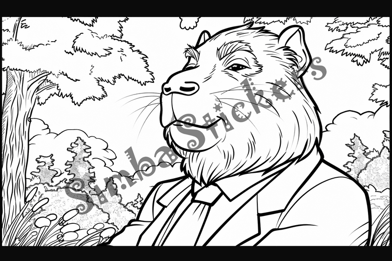 Colouring pages, bundle of capybaras wearing clothes, 10 images