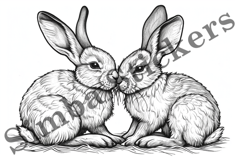 Colouring pages, Bundle of hares in love, 10 images
