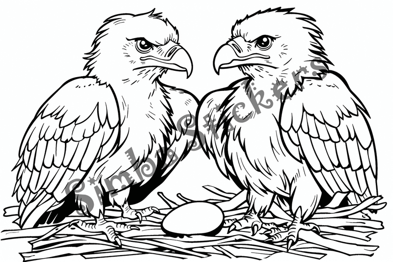 Colouring pages, bundle of vultures with chicks or eggs, 25 images, rm6krw