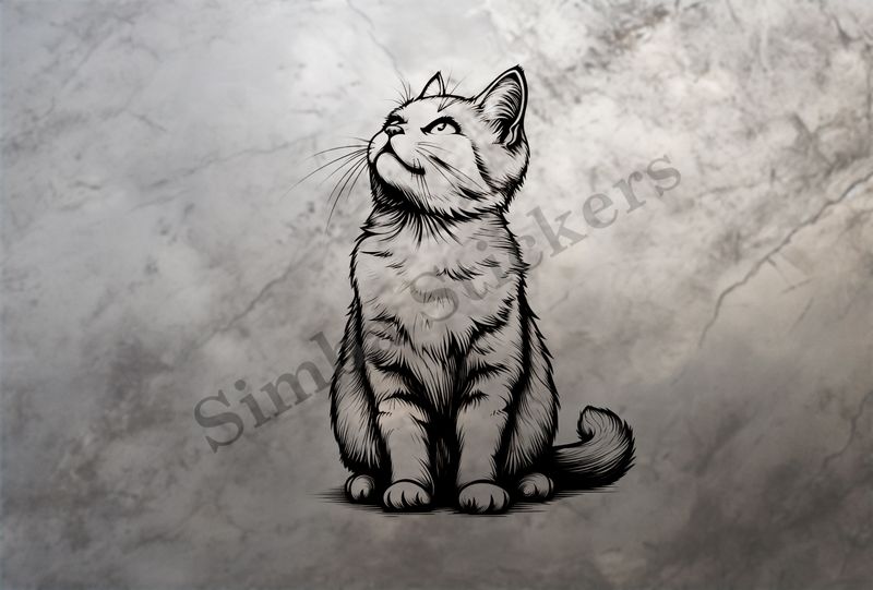 Cat looking up, outline art, khzxhm