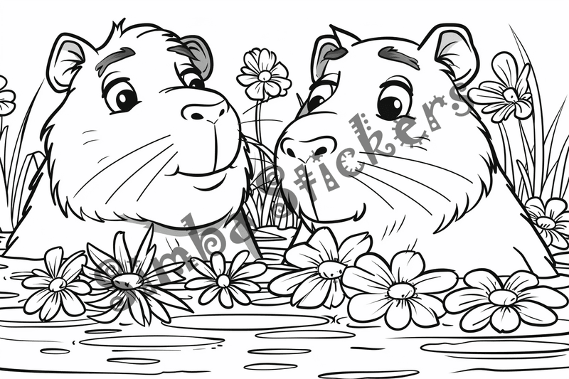 Colouring pages, bundle of capybaras in love, 25 images