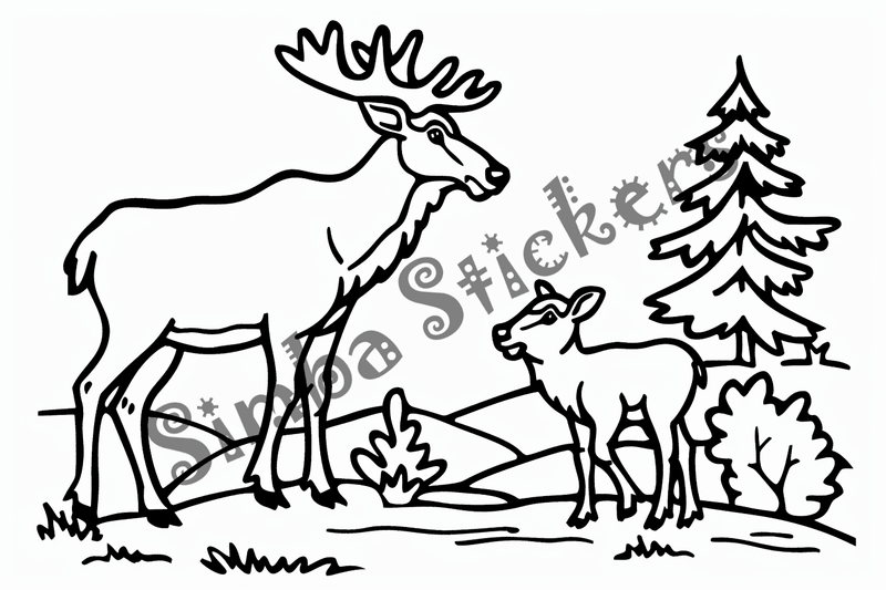 Colouring pages, bundle of singular elk calves or with calves, 10 images