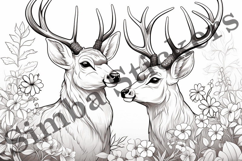 Colouring pages, bundle of deer in love, 10 images