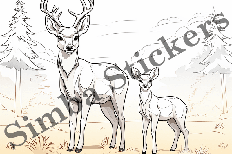 Colouring pages, bundle of deer, 10 images