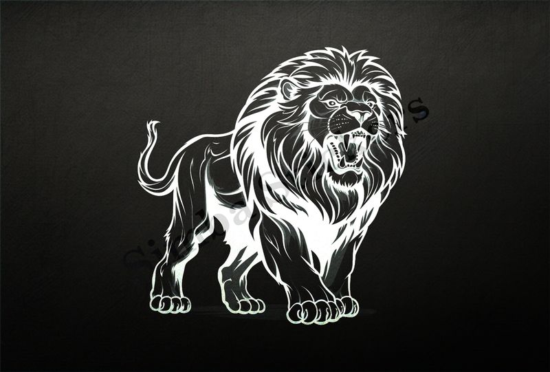 Majestic lion roaring,  outline art