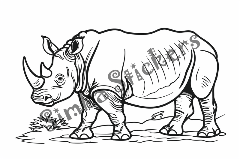 Colouring pages, bundle of singular rhinos, 10 images