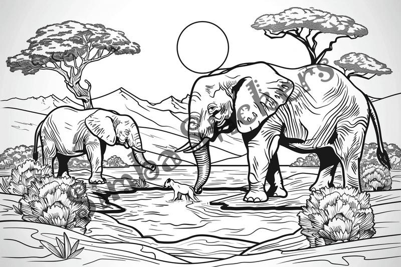 Colouring pages, bundle of African Savanna landscape, 25 images