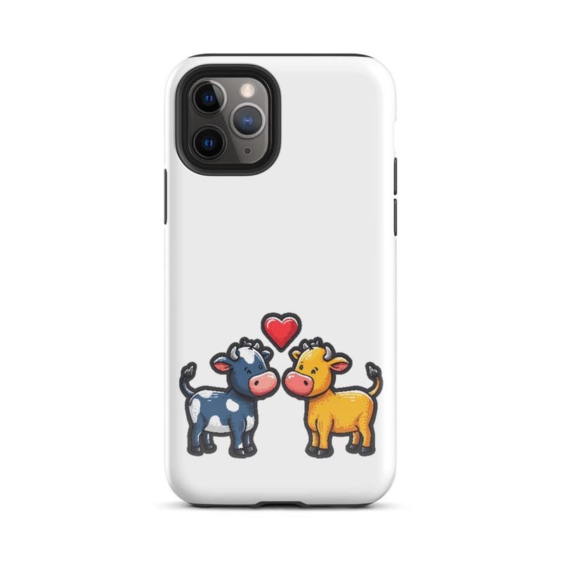 Tough Case for iPhone, Cattle, bull and cow in love, colourful , heart in picture, fvta2y