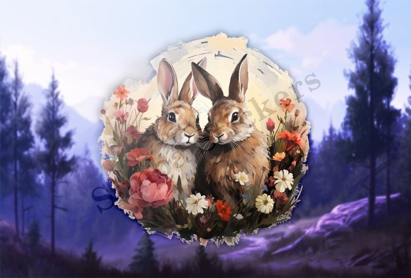 Rabbits in love, oil painting