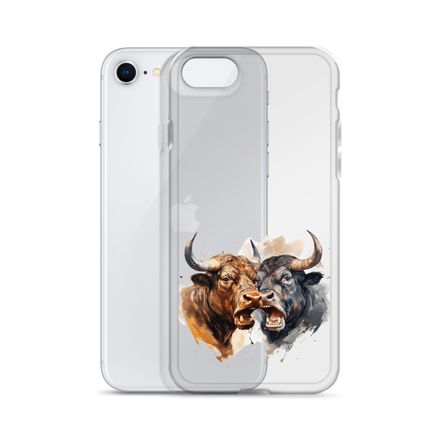 Clear Case for iPhone, Bulls facing up to each other, watercolour, dx5eff