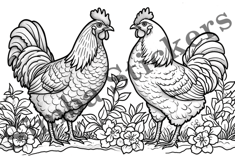Colouring pages, Bundle of chicken in love, 10 images
