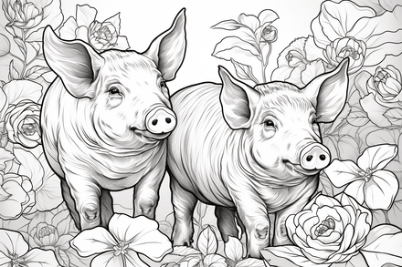 Colouring pages, bundle of pigs in love, 10 images