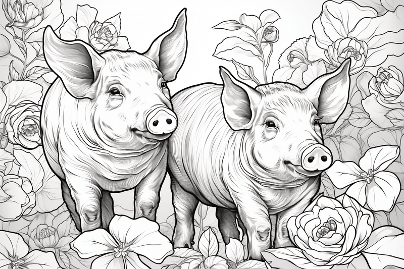 Colouring pages, bundle of pigs in love, 10 images
