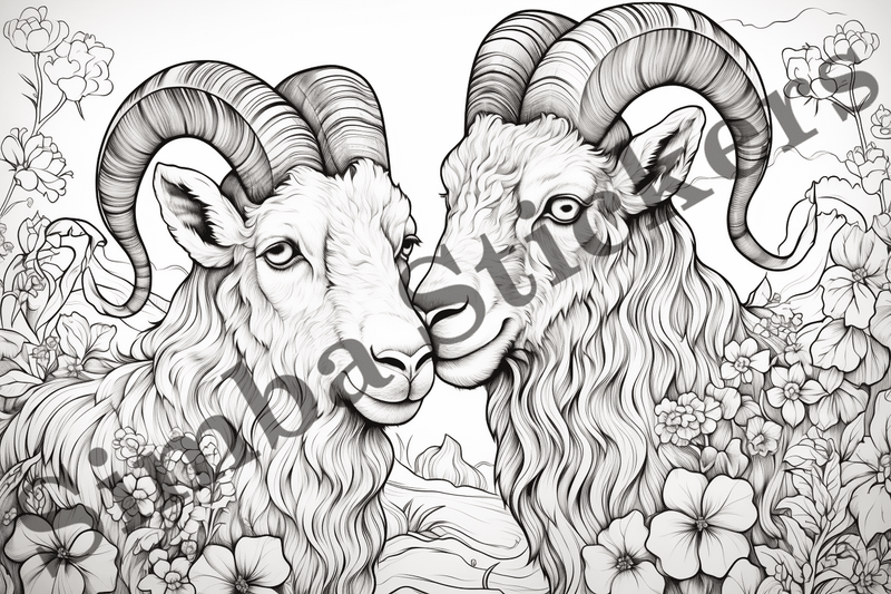 Colouring pages, Bundle of goats in love, 10 images