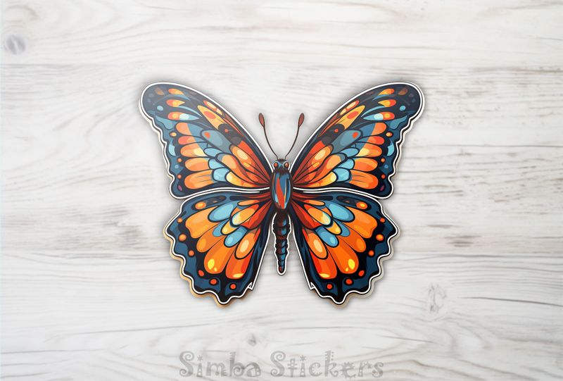 Colourful butterly orange and blue with wings outspread, ugiev1