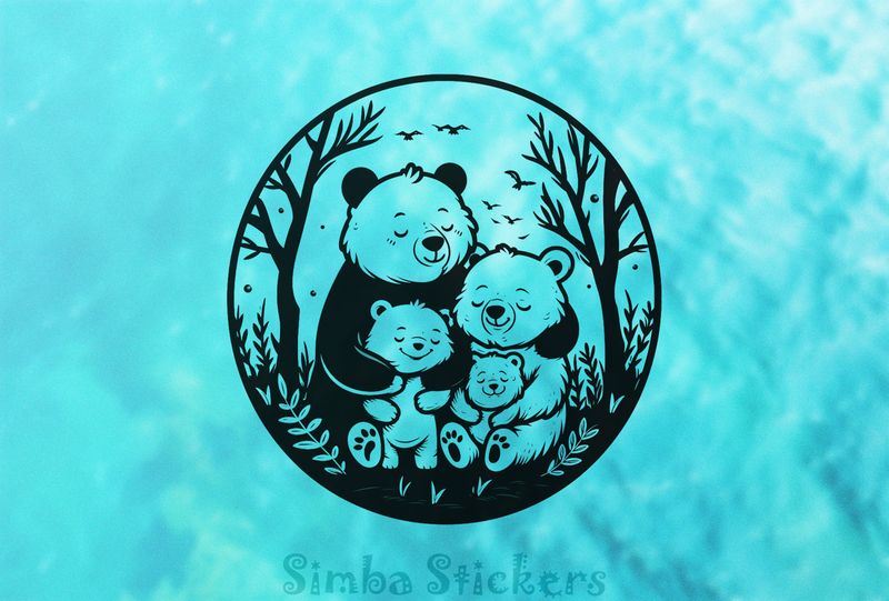 Bear family hugging in circle, outline art, kxdgkr