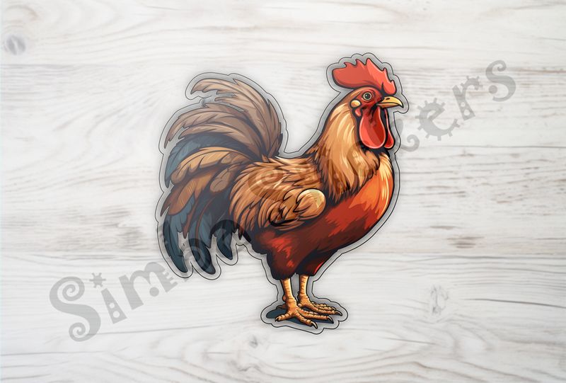 Elegant Rooster chicken with blue-tinged tail feathers