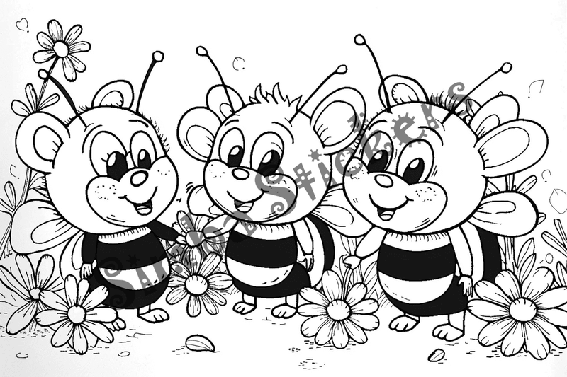 Colouring pages, bundle of bees, 50 images