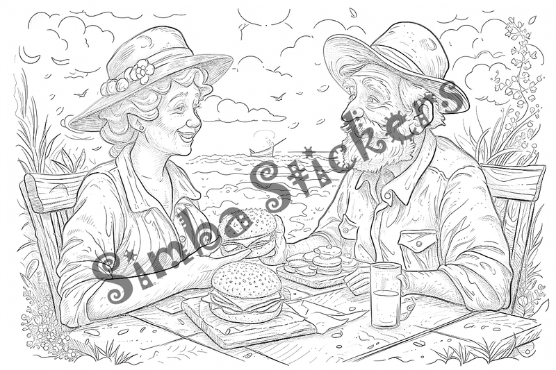 Colouring pages, bundle of people, grandparents in love, 25 images