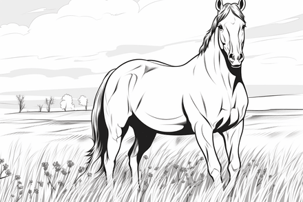 Colouring pages, bundle of horses on grass, 10 images