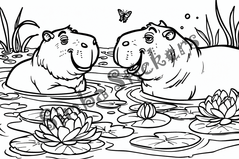 Colouring pages, bundle of capybaras, 50 images