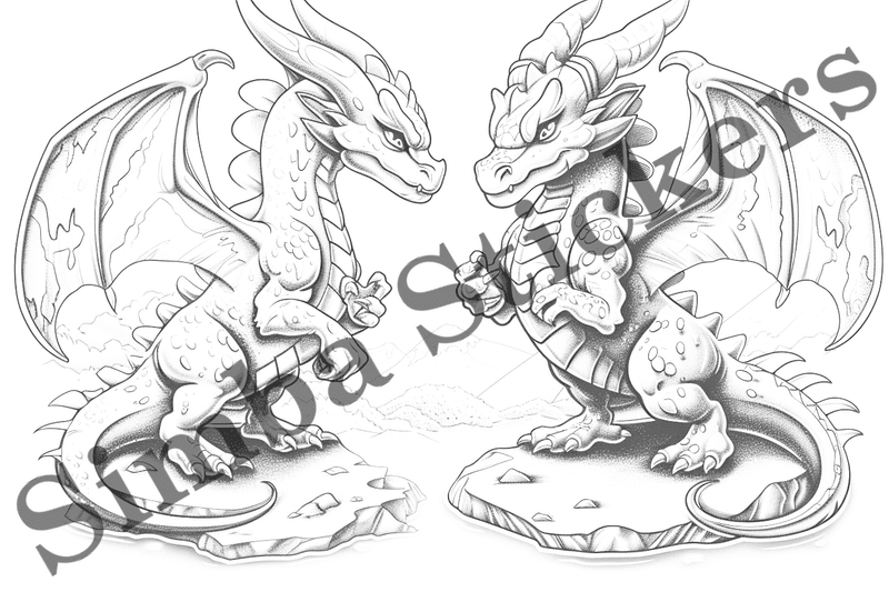 Colouring pages, bundle of dragons, 10 images