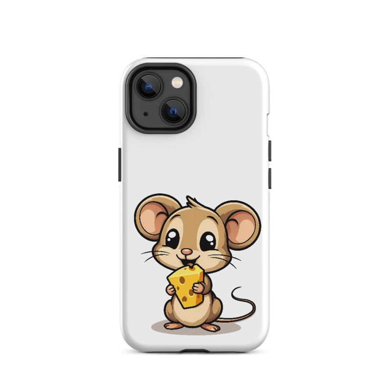 Tough Case for iPhone, Small Mouse happily licking large chunk of cheese, pqapy6