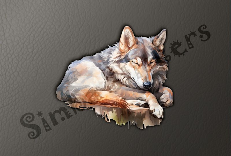 Wolf sleeping, watercolour