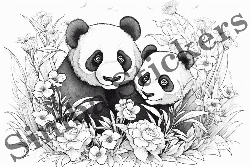 Colouring pages, bundle of pandas in love, 10 images, 3qy9m5