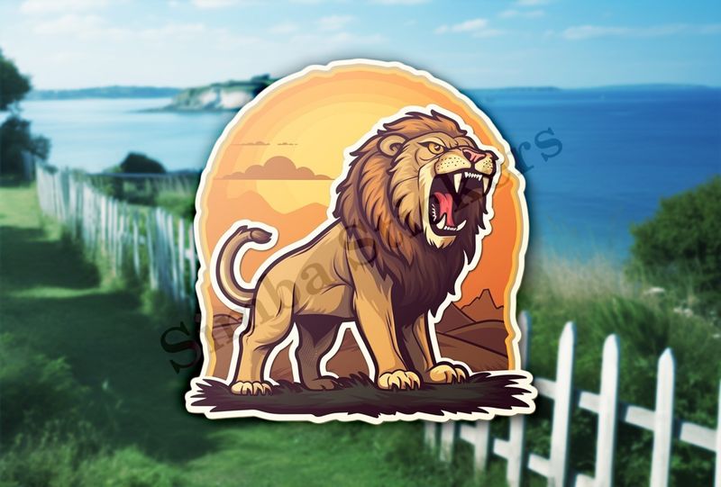 Male lion roaring at dawn