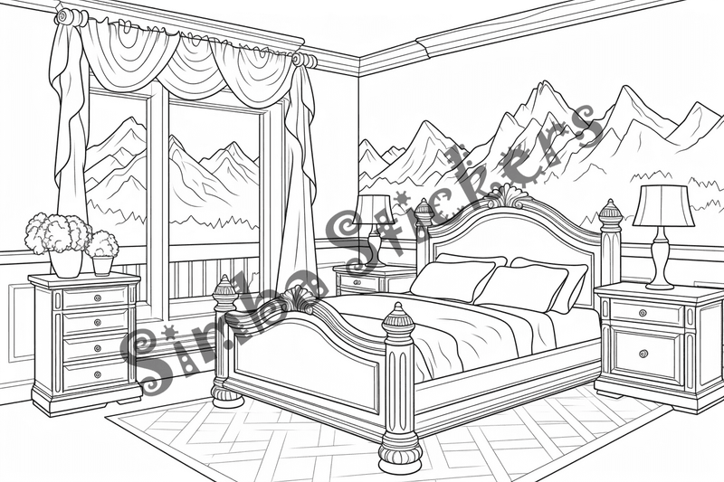 Colouring pages, bundle of house bedrooms, 25 images 2