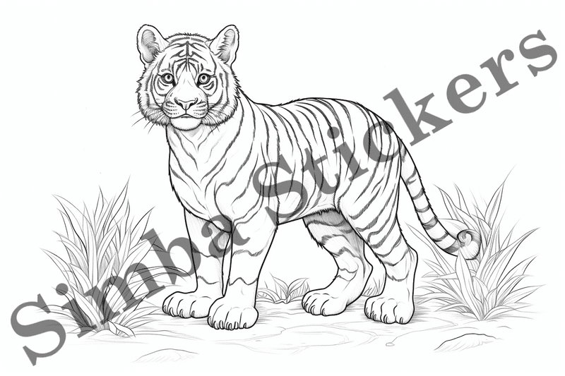 Colouring pages, bundle of tigers, 10 images