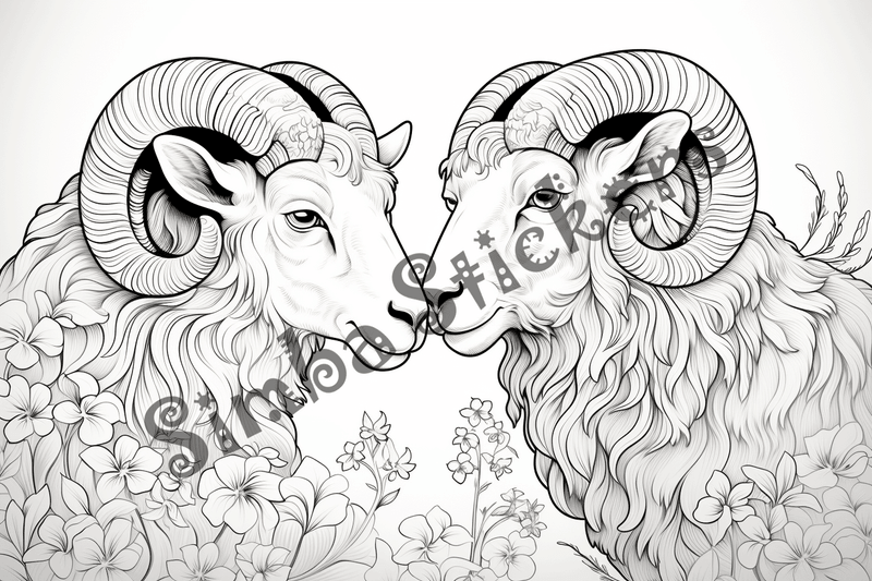 Colouring pages, bundle of sheep in love, 10 images