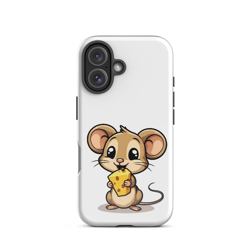 Tough Case for iPhone, Small Mouse happily licking large chunk of cheese, pqapy6