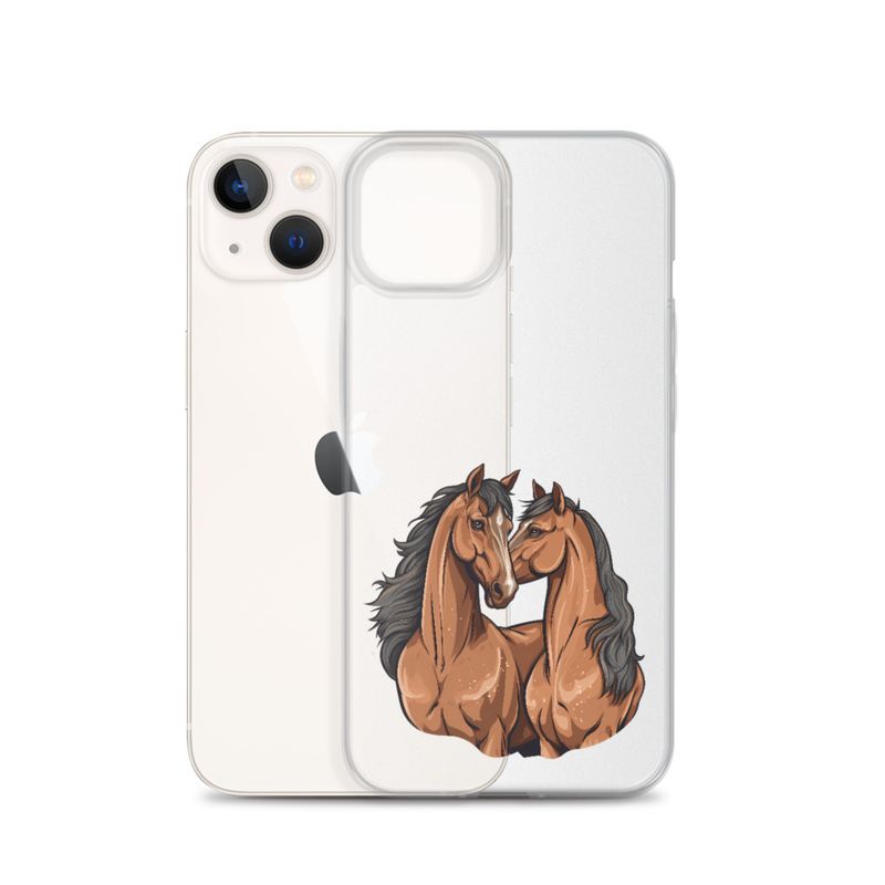 Clear Case for iPhone, Two brown horses snuggling, tdwcyd