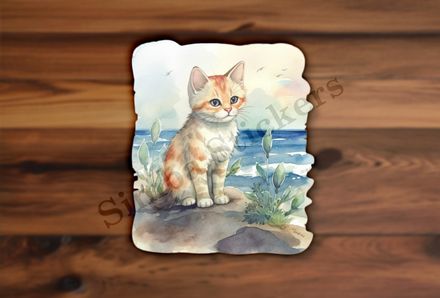 Cat on the beach, watercolour