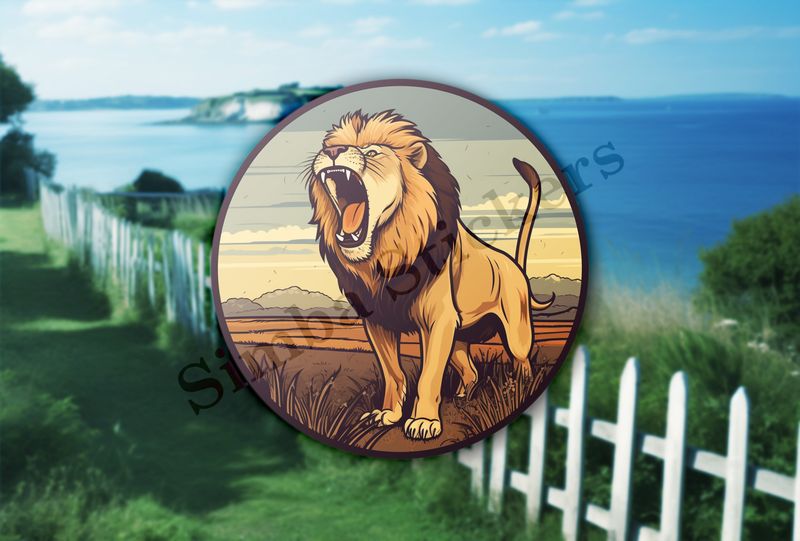 Male lion roaring in the Savanna