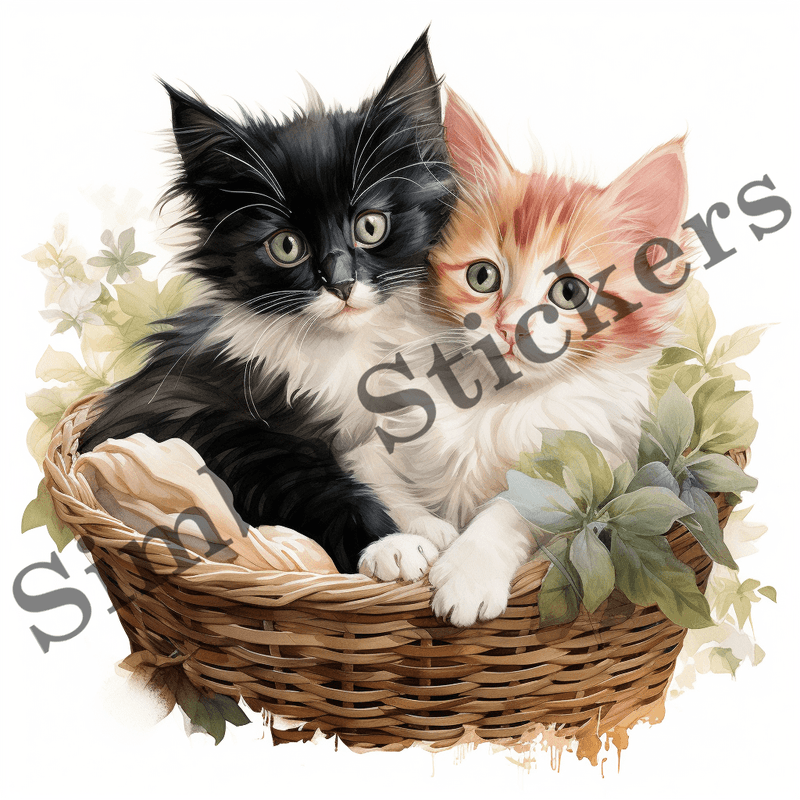 Japanese Bobtail cats cuddling in basket, image set, 10 images