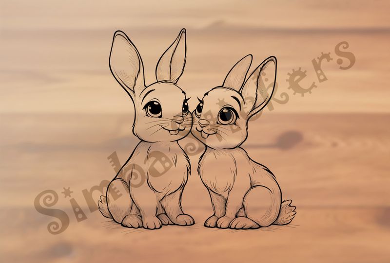 Hares in love cheerfully, outline art