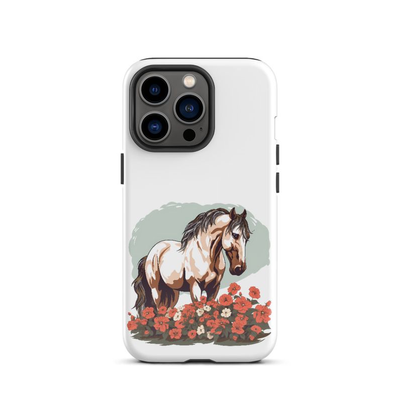Tough Case for iPhone, Brown horse in field of red flowers, n4w2fj