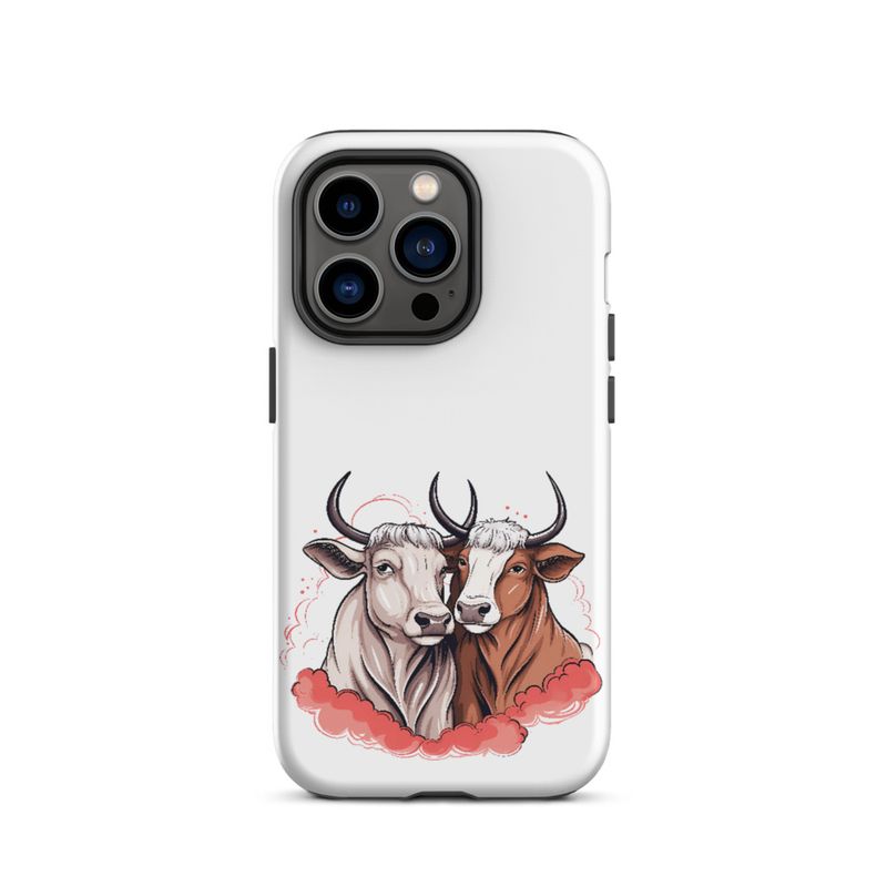 Tough Case for iPhone, Bull and cow, romantic, reddish clouds, qoucds