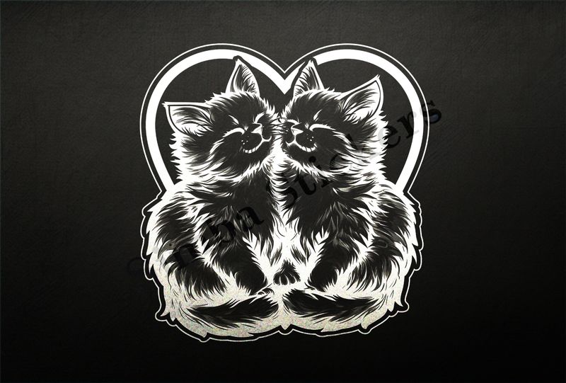 Cat kittens, romantic, outline art