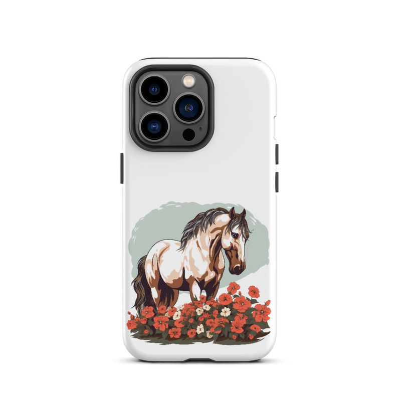 Tough Case for iPhone, Brown horse in field of red flowers, n4w2fj
