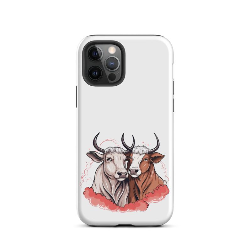 Tough Case for iPhone, Bull and cow, romantic, reddish clouds, qoucds