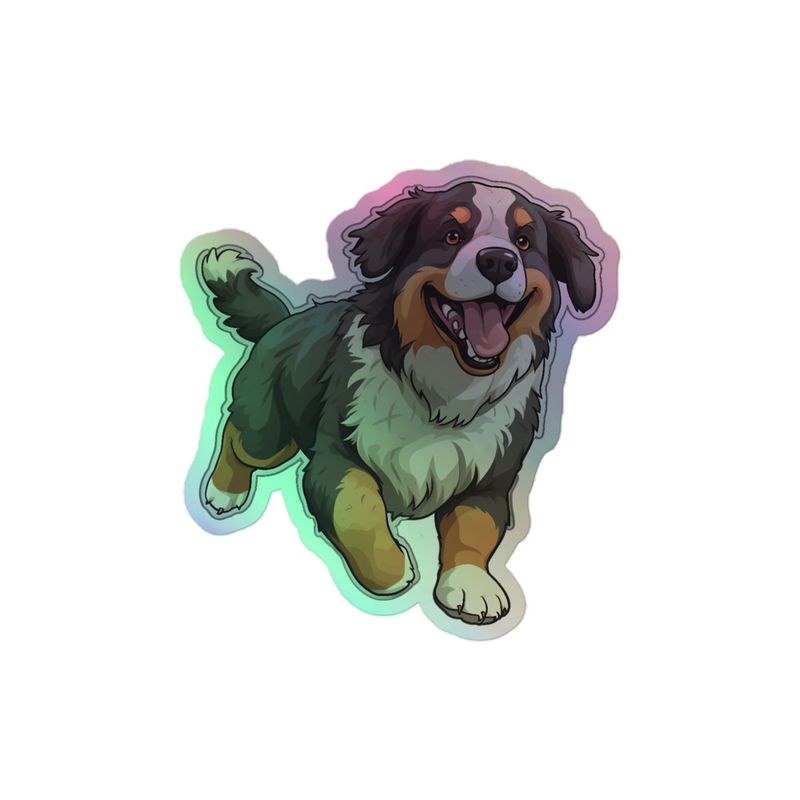 Kiss-Cut Holographic Stickers, Bernase Mountain dog running 