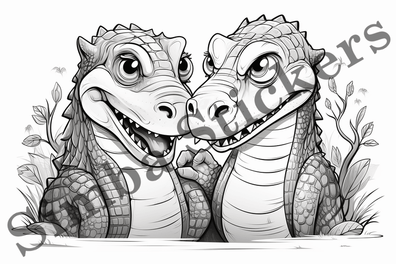 Colouring pages, Bundle of crocodiles in love, 10 images