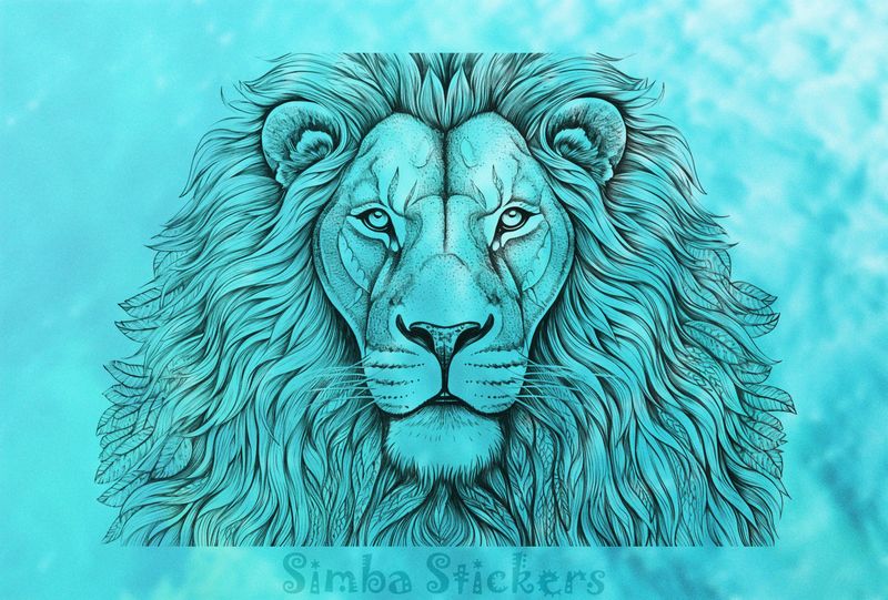 Majestic lion face with wide mane, outline art, baqmjy