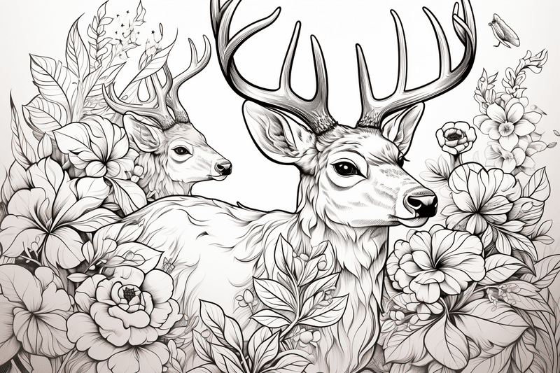 Colouring pages, bundle of deer, 25 images