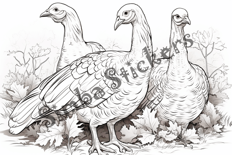 Colouring pages, bundle of turkeys, 50 images