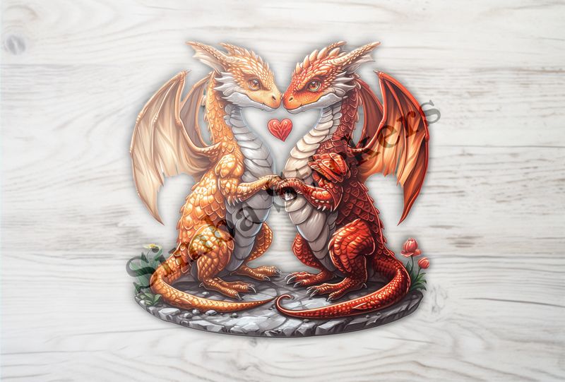 Red dragons in love, watercolour